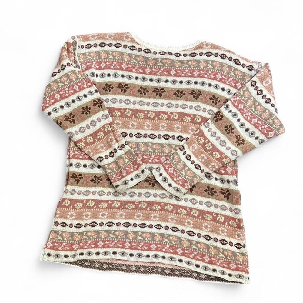 Striped Fair Isle Knit Sweater in Pink, Cream & Brown